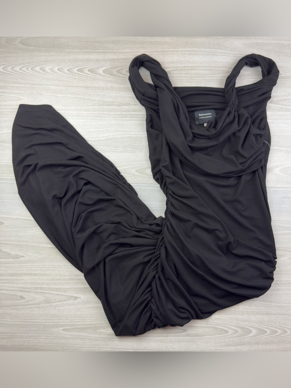 Reformation x Laura Harrier Alycia Black Knit Ruched Off Shoulder Midi Dress M - Picture 9 of 15